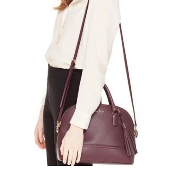 ♠️ Kate Spade Pebbled Leather McCall Street Carli Plum Doom Satchel with Tassel - Picture 4 of 16